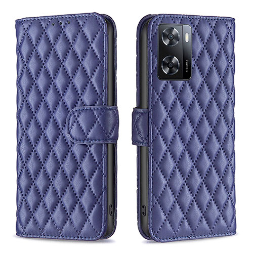 Leather Case Stands Flip Cover Holder B11F for Oppo A57 4G Blue