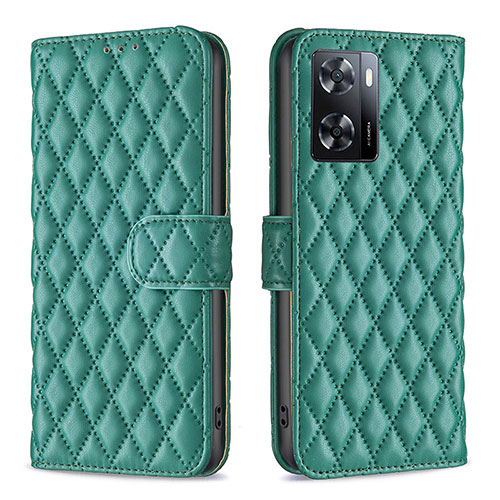 Leather Case Stands Flip Cover Holder B11F for Oppo A57 4G Green