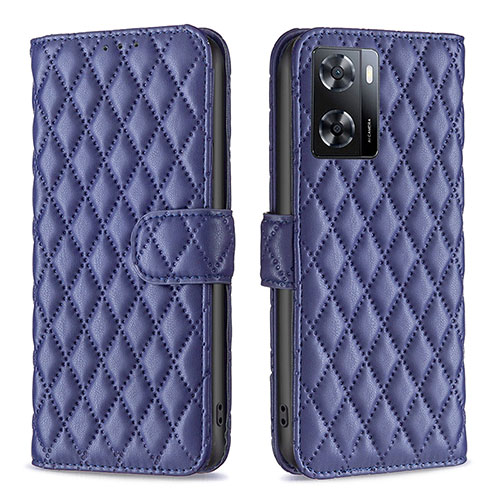 Leather Case Stands Flip Cover Holder B11F for Oppo A57s Blue