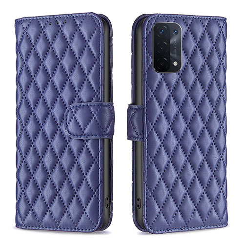 Leather Case Stands Flip Cover Holder B11F for Oppo A74 5G Blue