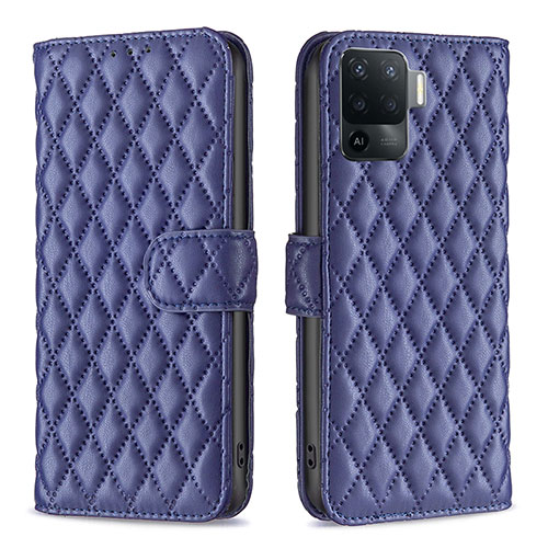 Leather Case Stands Flip Cover Holder B11F for Oppo A94 4G Blue