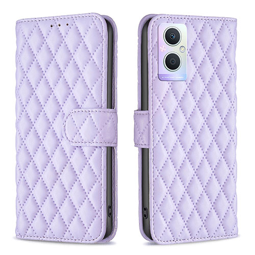 Leather Case Stands Flip Cover Holder B11F for Oppo A96 5G Purple