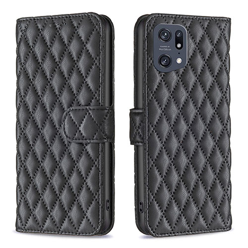 Leather Case Stands Flip Cover Holder B11F for Oppo Find X5 Pro 5G Black