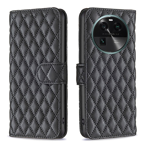 Leather Case Stands Flip Cover Holder B11F for Oppo Find X6 5G Black