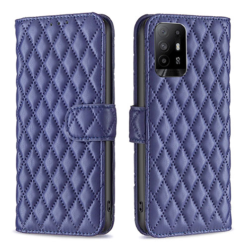 Leather Case Stands Flip Cover Holder B11F for Oppo Reno5 Z 5G Blue