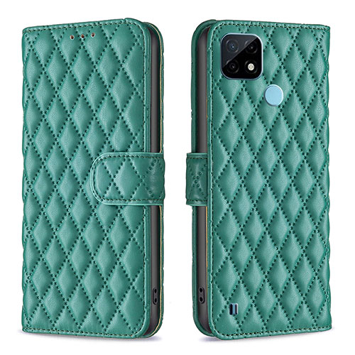 Leather Case Stands Flip Cover Holder B11F for Realme C21 Green