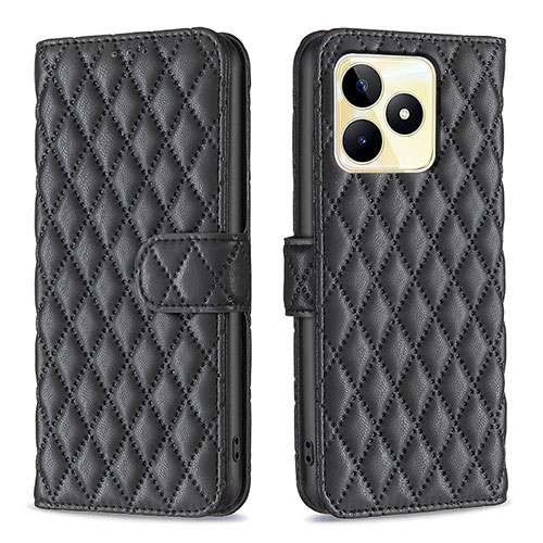 Leather Case Stands Flip Cover Holder B11F for Realme C67 Black