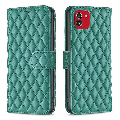 Leather Case Stands Flip Cover Holder B11F for Samsung Galaxy A03 Green