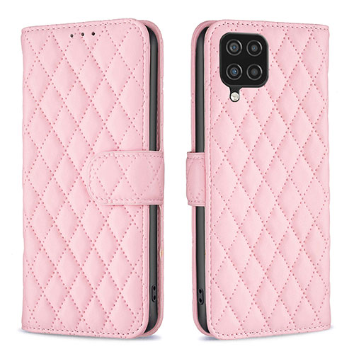 Leather Case Stands Flip Cover Holder B11F for Samsung Galaxy A12 Rose Gold