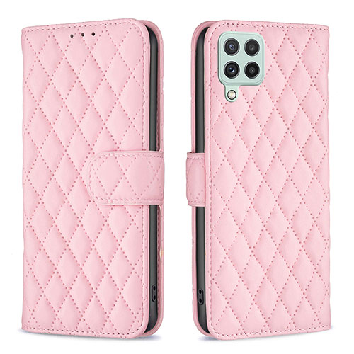 Leather Case Stands Flip Cover Holder B11F for Samsung Galaxy A22 4G Rose Gold