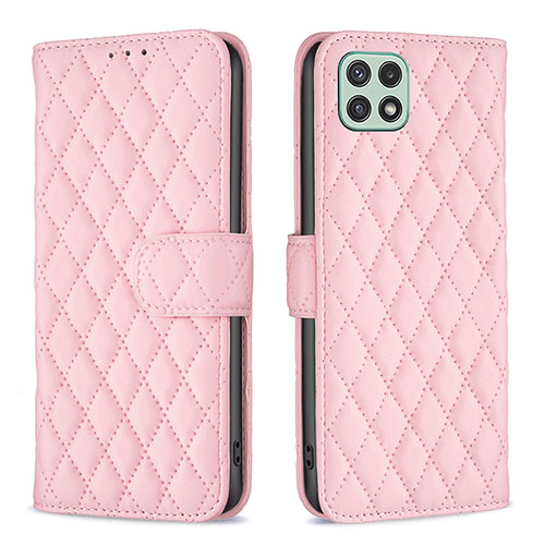 Leather Case Stands Flip Cover Holder B11F for Samsung Galaxy A22 5G Rose Gold