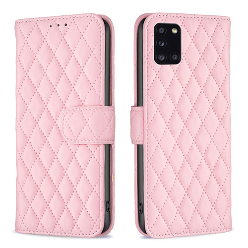 Leather Case Stands Flip Cover Holder B11F for Samsung Galaxy A31 Rose Gold