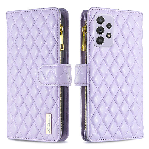 Leather Case Stands Flip Cover Holder B11F for Samsung Galaxy A52 4G Purple