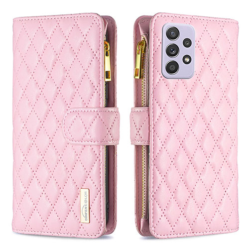 Leather Case Stands Flip Cover Holder B11F for Samsung Galaxy A52s 5G Rose Gold