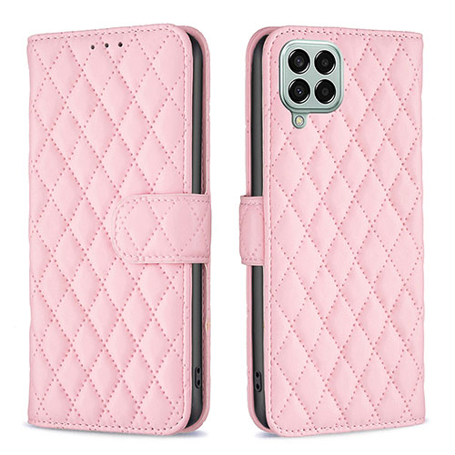 Leather Case Stands Flip Cover Holder B11F for Samsung Galaxy M33 5G Rose Gold