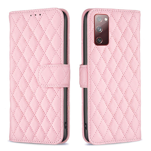 Leather Case Stands Flip Cover Holder B11F for Samsung Galaxy S20 FE 4G Rose Gold