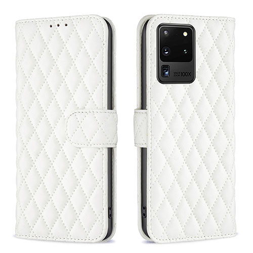 Leather Case Stands Flip Cover Holder B11F for Samsung Galaxy S20 Ultra 5G White