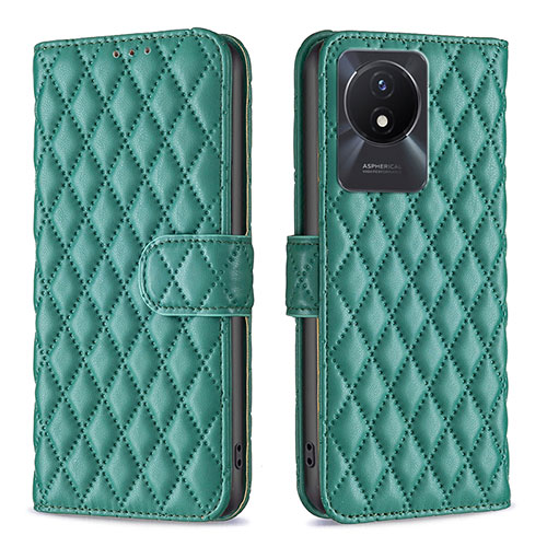 Leather Case Stands Flip Cover Holder B11F for Vivo Y02 Green