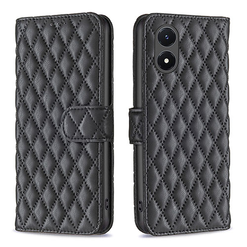 Leather Case Stands Flip Cover Holder B11F for Vivo Y02S Black