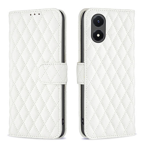 Leather Case Stands Flip Cover Holder B11F for Vivo Y02S White