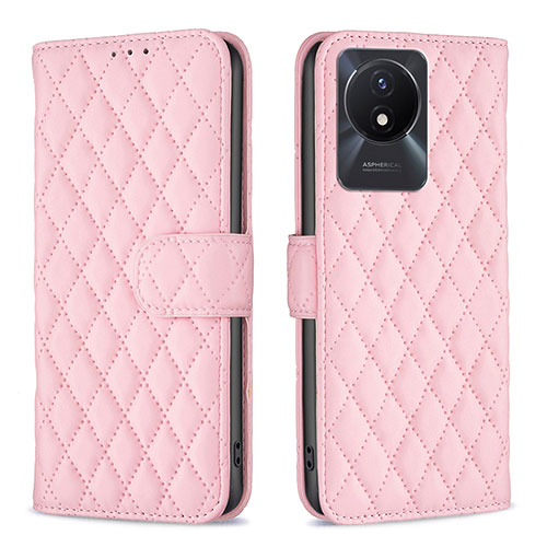 Leather Case Stands Flip Cover Holder B11F for Vivo Y02t Rose Gold