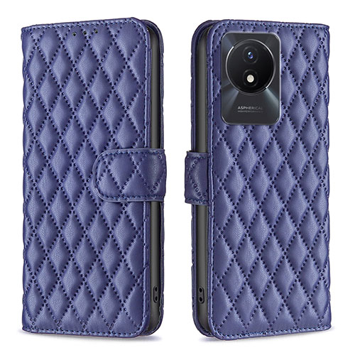 Leather Case Stands Flip Cover Holder B11F for Vivo Y11 (2023) Blue