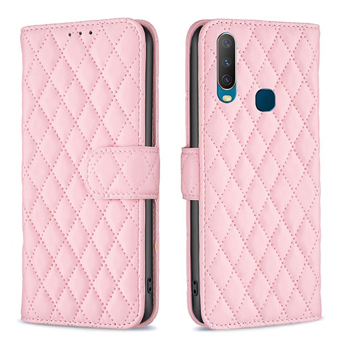 Leather Case Stands Flip Cover Holder B11F for Vivo Y12 Rose Gold