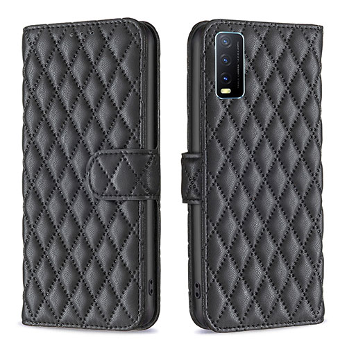 Leather Case Stands Flip Cover Holder B11F for Vivo Y20s G Black