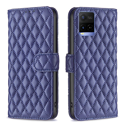 Leather Case Stands Flip Cover Holder B11F for Vivo Y21 Blue