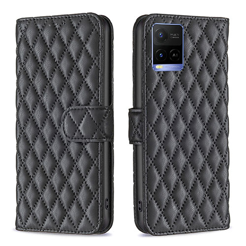 Leather Case Stands Flip Cover Holder B11F for Vivo Y21a Black