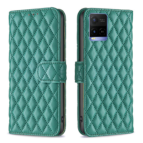 Leather Case Stands Flip Cover Holder B11F for Vivo Y21e Green