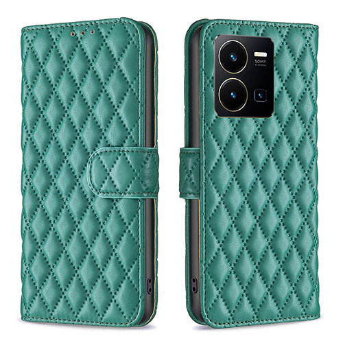 Leather Case Stands Flip Cover Holder B11F for Vivo Y35 4G Green