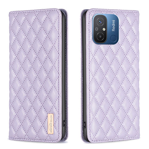 Leather Case Stands Flip Cover Holder B11F for Xiaomi Poco C55 Purple