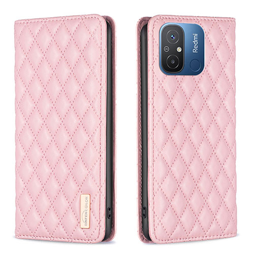 Leather Case Stands Flip Cover Holder B11F for Xiaomi Poco C55 Rose Gold