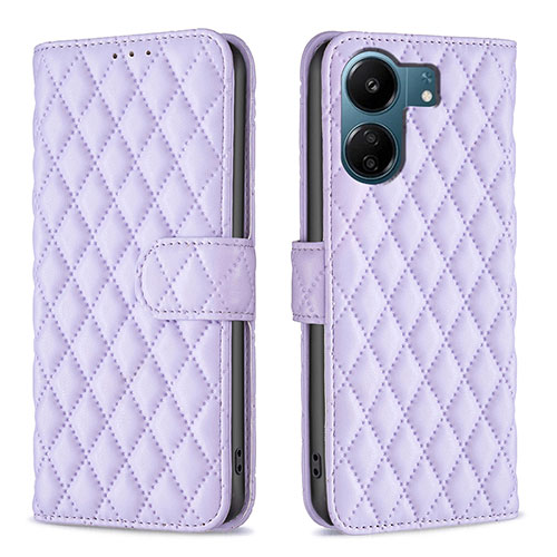 Leather Case Stands Flip Cover Holder B11F for Xiaomi Poco C65 Purple