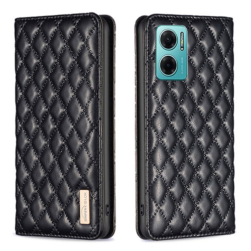 Leather Case Stands Flip Cover Holder B11F for Xiaomi Redmi 10 5G Black