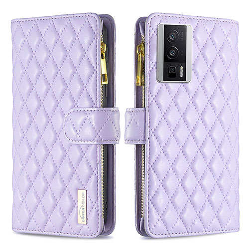 Leather Case Stands Flip Cover Holder B11F for Xiaomi Redmi K60 5G Purple