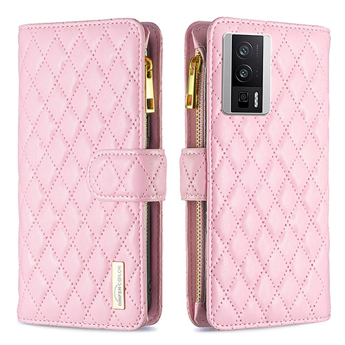 Leather Case Stands Flip Cover Holder B11F for Xiaomi Redmi K60 5G Rose Gold