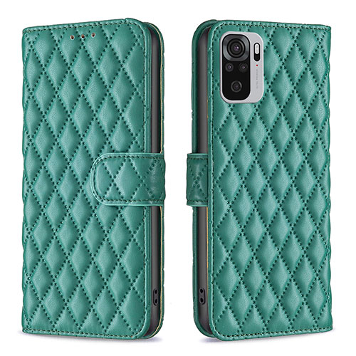 Leather Case Stands Flip Cover Holder B11F for Xiaomi Redmi Note 10 4G Green