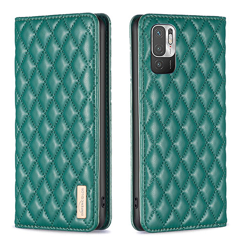 Leather Case Stands Flip Cover Holder B11F for Xiaomi Redmi Note 10 5G Green