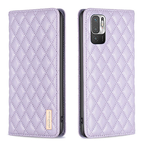 Leather Case Stands Flip Cover Holder B11F for Xiaomi Redmi Note 10 5G Purple