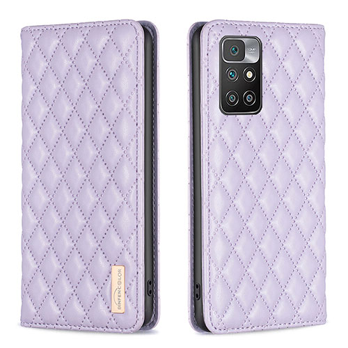 Leather Case Stands Flip Cover Holder B11F for Xiaomi Redmi Note 11 4G (2021) Purple