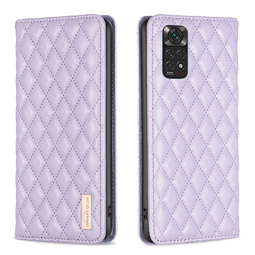 Leather Case Stands Flip Cover Holder B11F for Xiaomi Redmi Note 11 4G (2022) Purple