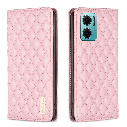 Leather Case Stands Flip Cover Holder B11F for Xiaomi Redmi Note 11E 5G Rose Gold