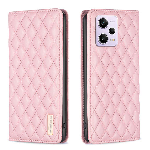 Leather Case Stands Flip Cover Holder B11F for Xiaomi Redmi Note 12 Pro+ Plus 5G Rose Gold