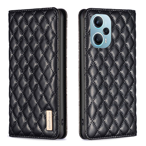 Leather Case Stands Flip Cover Holder B11F for Xiaomi Redmi Note 12 Turbo 5G Black