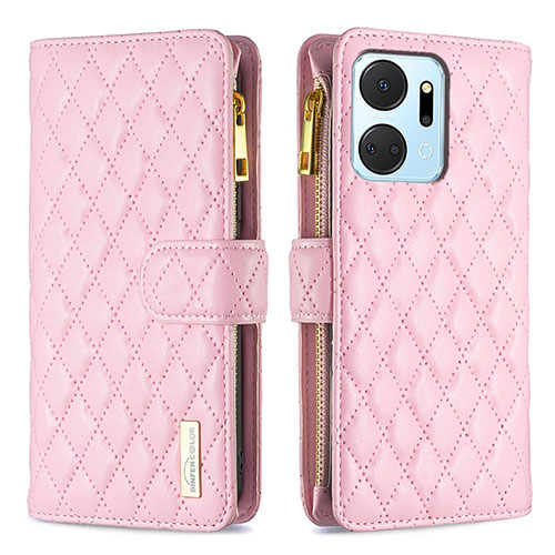 Leather Case Stands Flip Cover Holder B12F for Huawei Honor X7a Rose Gold