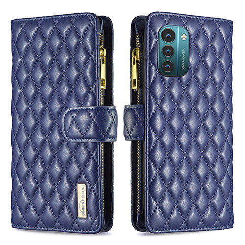 Leather Case Stands Flip Cover Holder B12F for Nokia G21 Blue