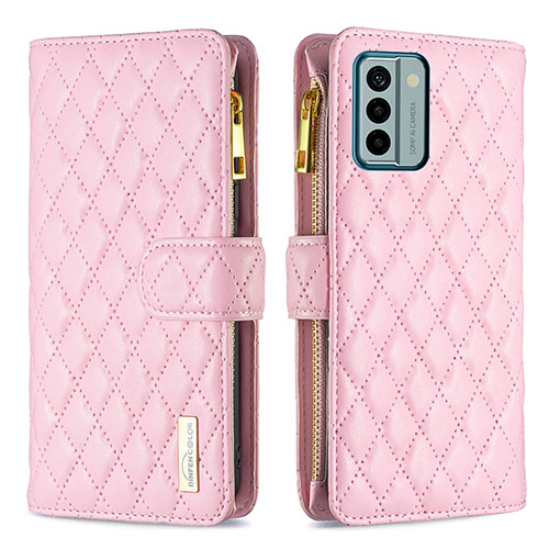 Leather Case Stands Flip Cover Holder B12F for Nokia G22 Rose Gold