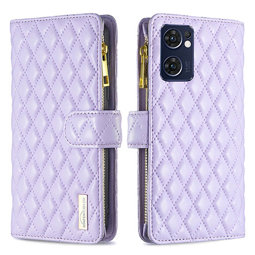 Leather Case Stands Flip Cover Holder B12F for OnePlus Nord CE 2 5G Purple